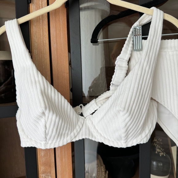 H&M bikini set ribbed terry highwaisted rise balconette underwire pushup bottoms - Picture 2 of 5